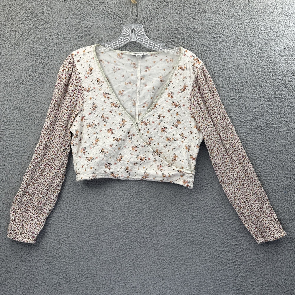 American Eagle Floral Long Sleeve Crop Top Cottagecore Boho‎ Women's Medium